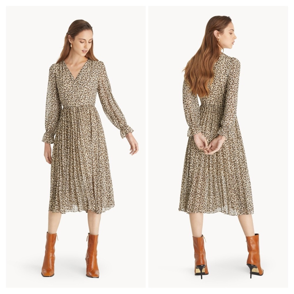 POMELO Elegant Leopard Print Midi Dress- size M ( run small )